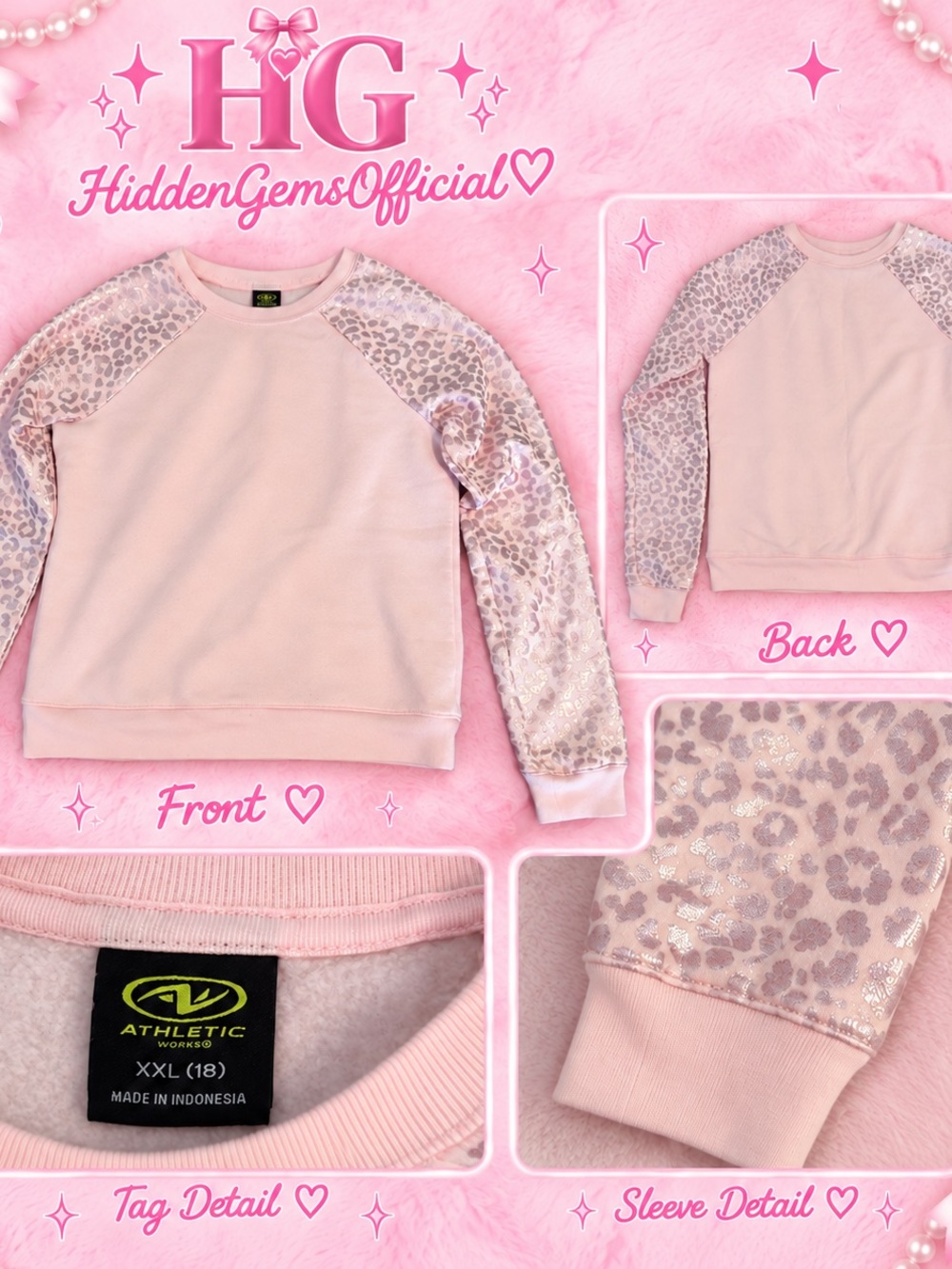 Athletic Works Light Pink Sweatshirt with Metallic Leopard Sleeves